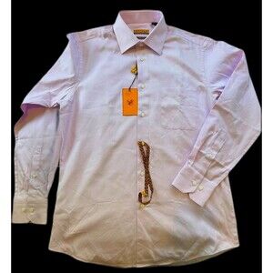 NWT ENZO Tovare Italy Modern Fit Pale Muted Pink LS Button Dress Shirt 16 34/35